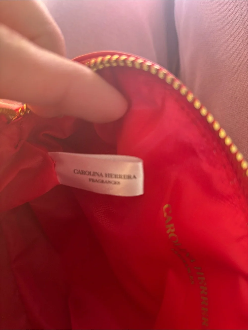 Carolina Herrera Red leather Textured Dome Cosmetic Pouch